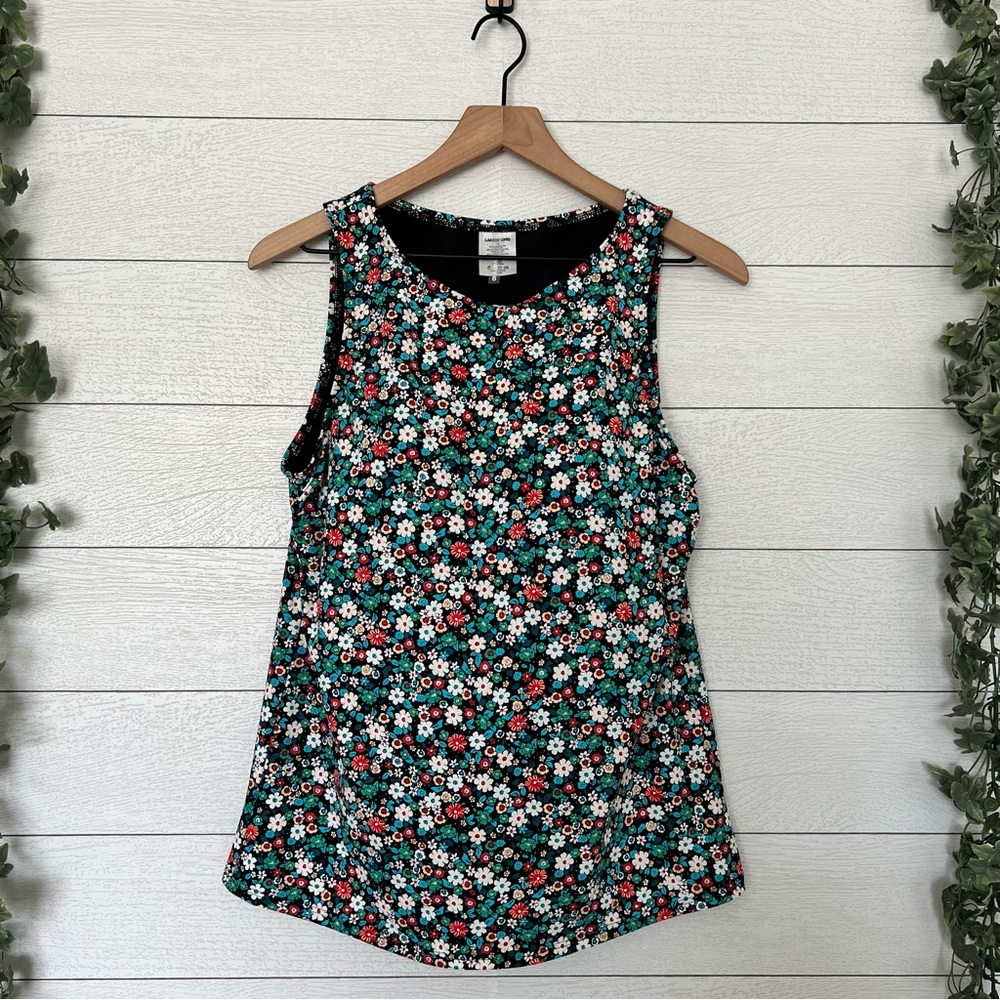 Lands End Tankini Top Floral Black Size 14
